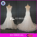 ED Bridal Cap Sleeve See Through Back Mermaid Lace Applioques Bead Work Wedding Dress 2017